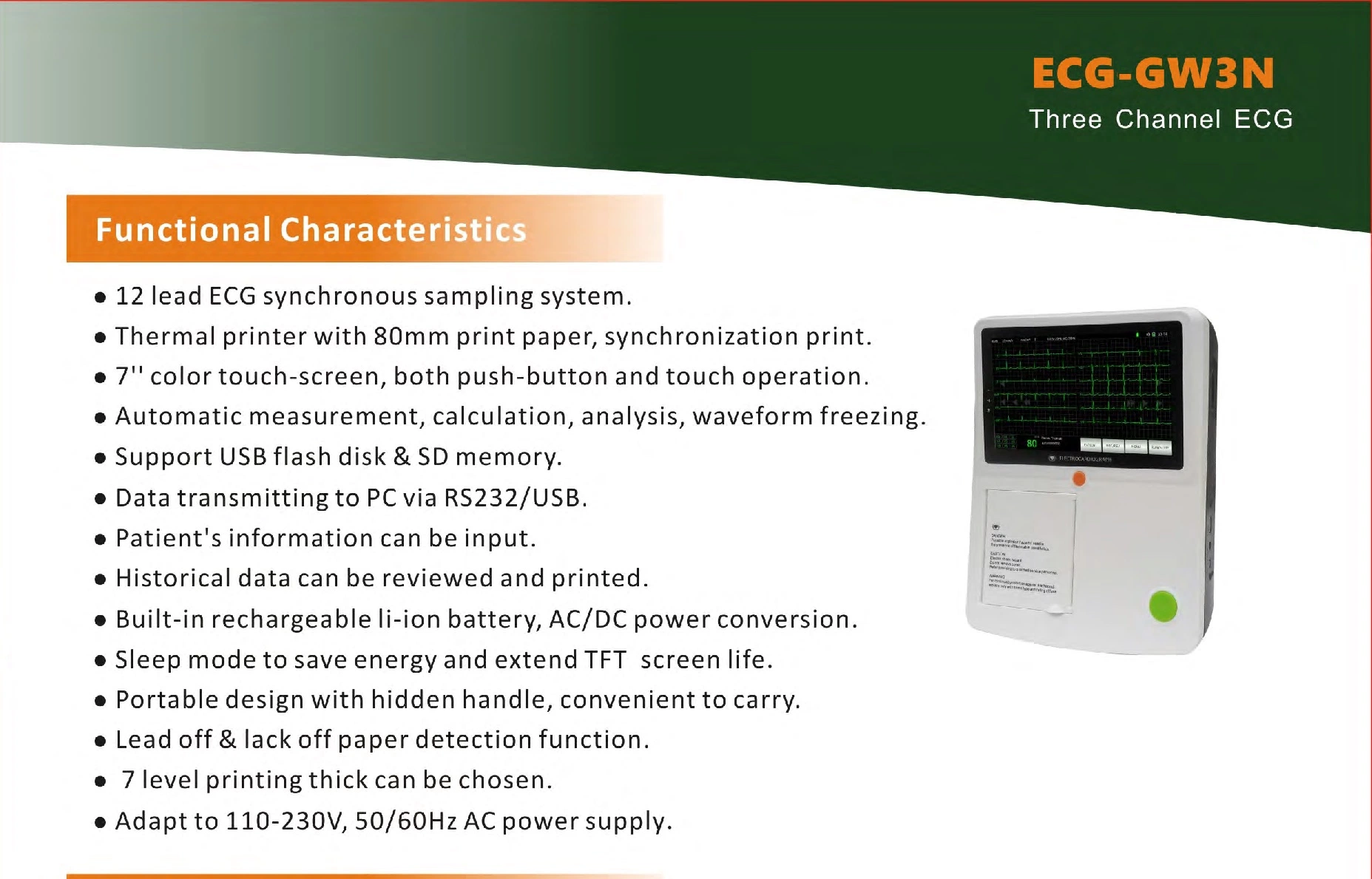 Precio de fabricante Digital aprobado CE Médica de ECG de 12 canales de ECG baratos