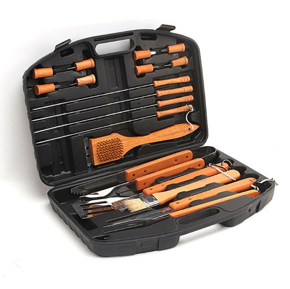 Ensemble d'outils pour barbecue poignée en bois en acier inoxydable valise portable BBQ18-PIEC Ensemble de gril