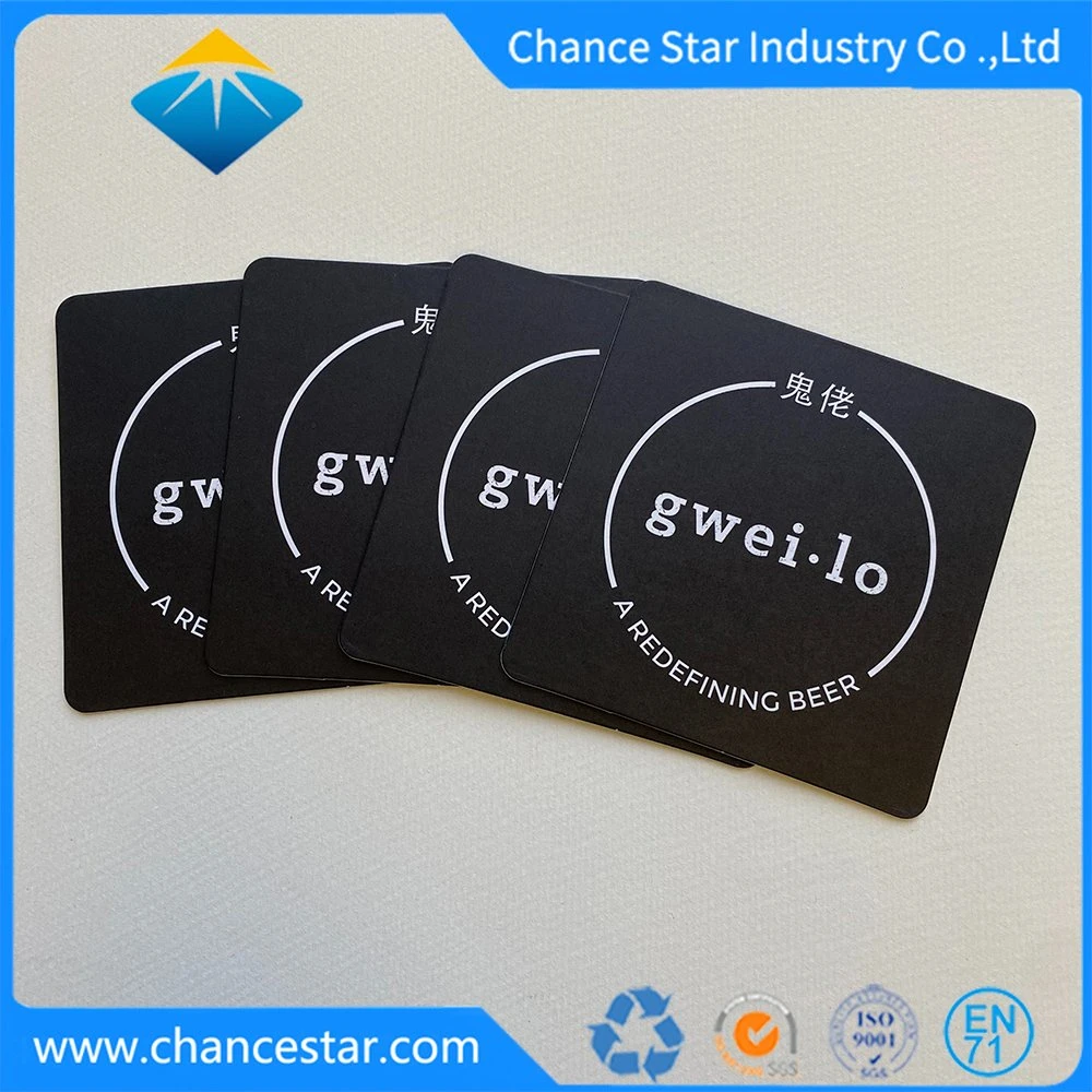 Custom Logo Printing Black Paper Beverage Coaster for Hotel