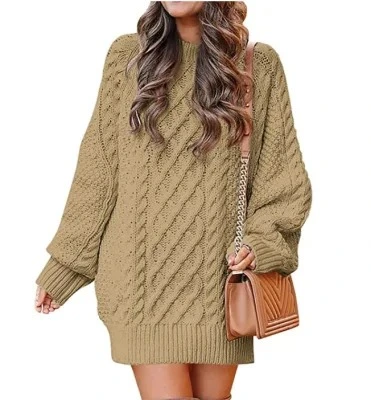 Mujeres invierno cuello de crewneck manga larga Suéter corto Loose vestidos de punto