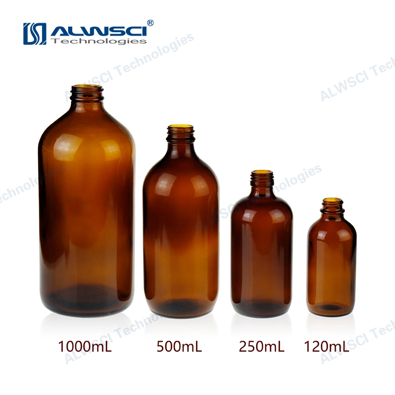 Alwsci Narrow Mouth 1000ml 33-400 Boston Round Amber Glass Bottle. 95X208mm.