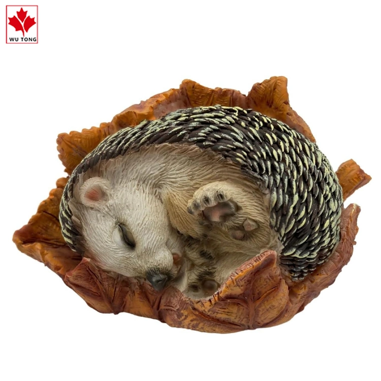 Mini Artesanía hecha a mano Resin Hedgehog en Leaf Sleeping Statue Home Regalos de decoración