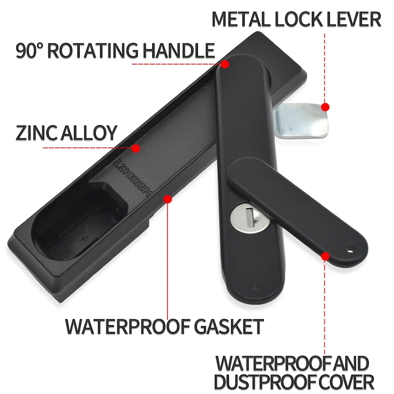 Zinc Alloy Black Electrical Turn Cabinet Door Panel Rotated Recessed Pull Handle Lock