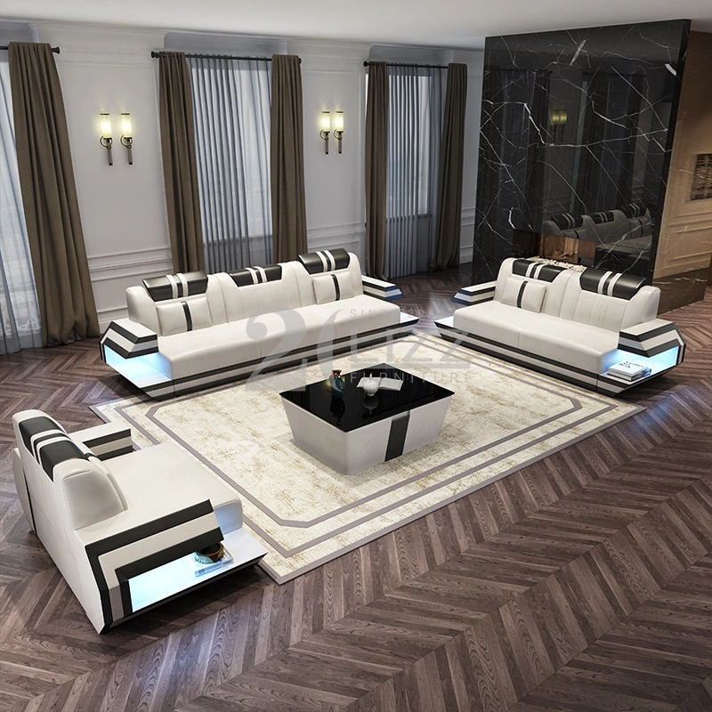 Móveis caseiros modernos sofá-cama em couro Sectional Living Room Conjuntos com luzes LED