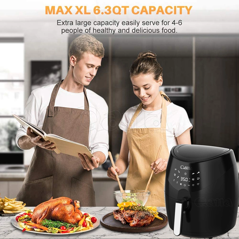 Multifunction Black Stainless Steel Air Fryer Oven Digital Display 6 Quart Large Airfryer Cooker 12 1-Touch Cooking Presets, XL Air Fryer Basket 1500W Power