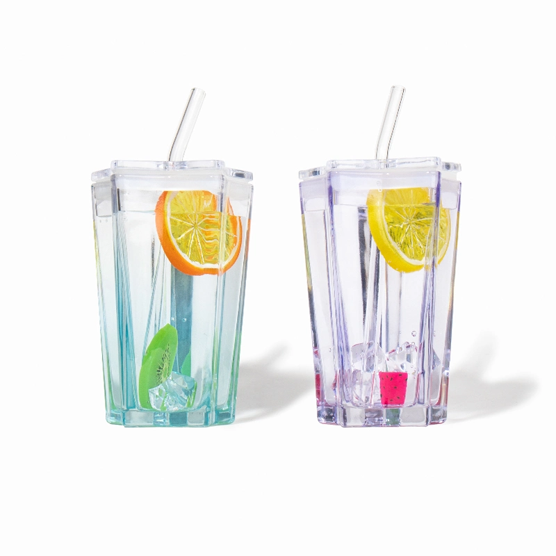 New Design 300ml Glass Midsummer Star Water Cup Five-Pointed Star Drinking Juice Water Bottle with Straw