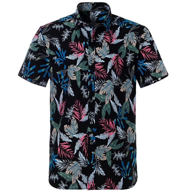 Kurzarm Hemd Herren Mode Strand Slim Hemden Sommer Bluse Männer Mit Blattmuster Im Hawaiianischen Stil