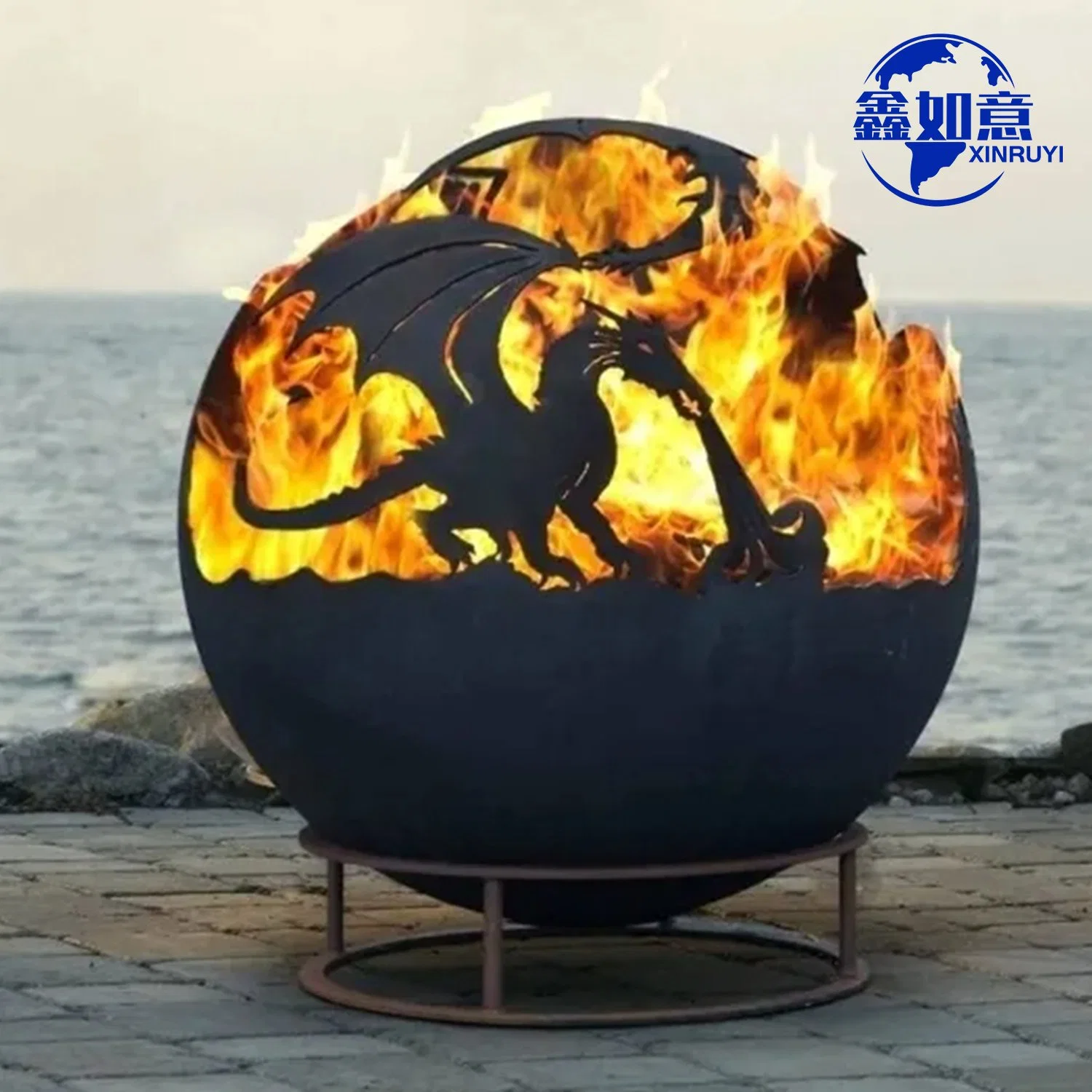 Elegant Design Rusty Outdoor Large Metal Fire Ball in Corten Steel