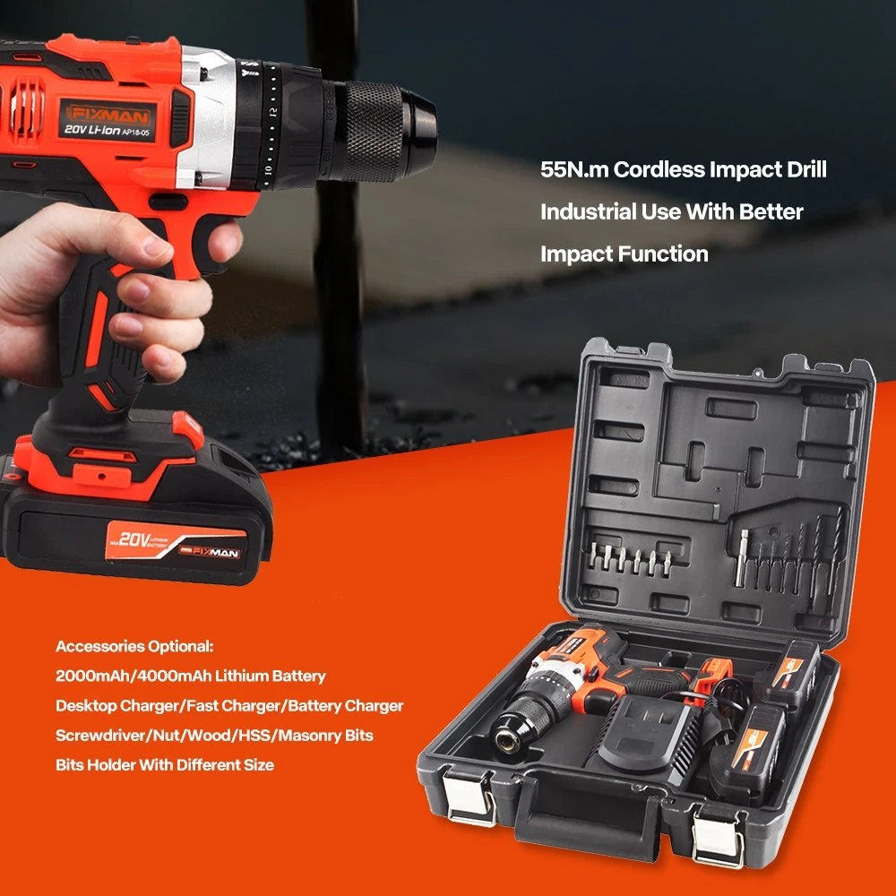 55n. M Cordless Impact Electric Drill Power Tools Hammer Drill