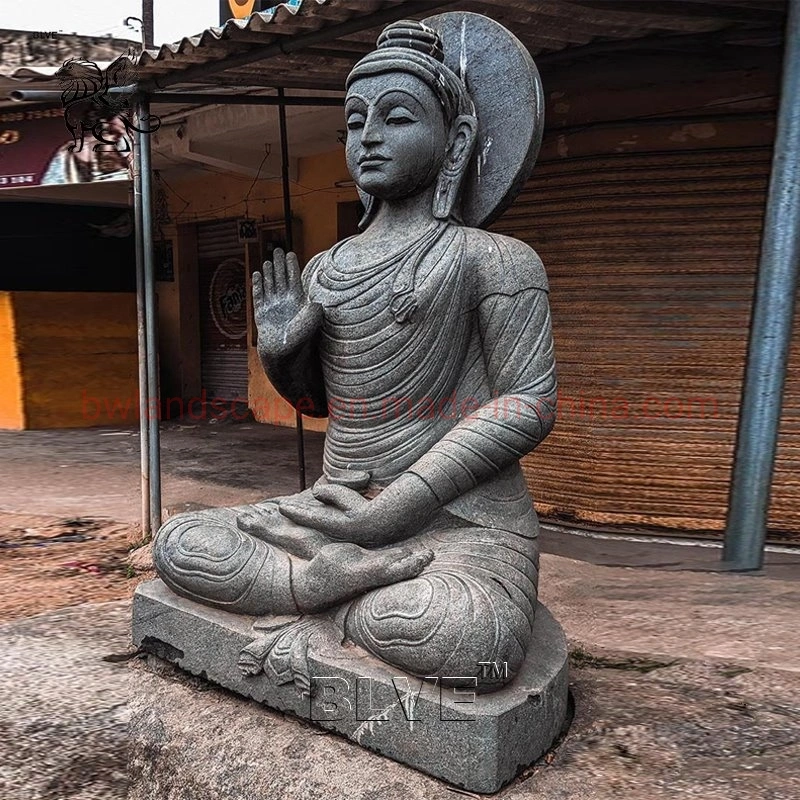 Religious Black Natural Stone Garden Buddha Statue Marble Life Size India Sitting Budha Sculpture