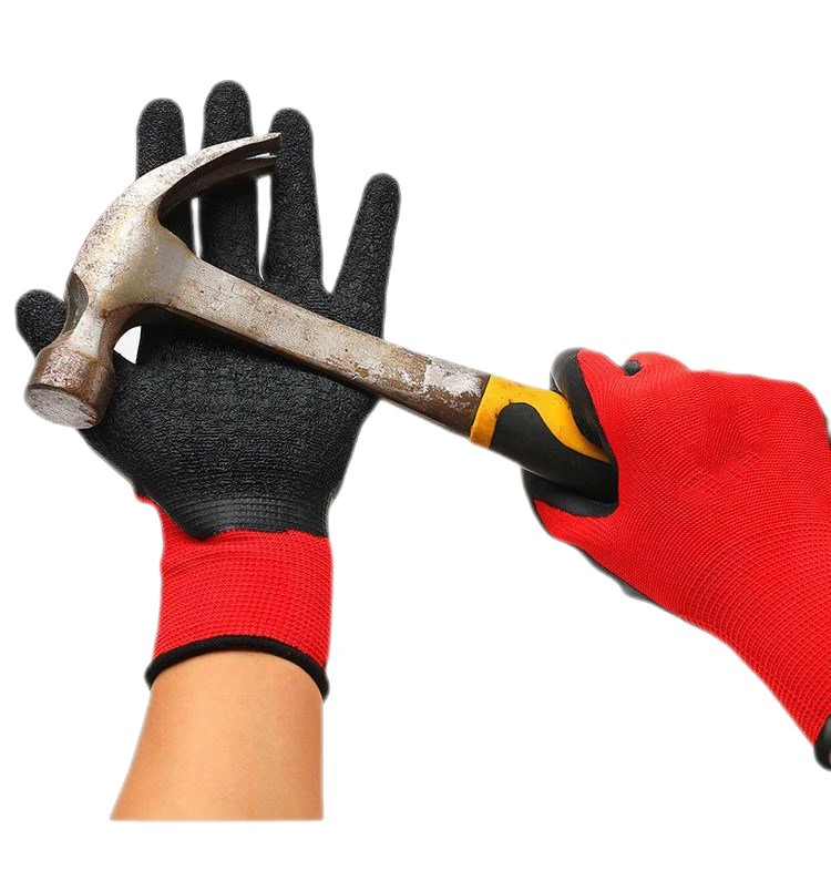 Factory Breathable 13 Gauge Polyester Cotton Crinkle Latex Palm Coated Waterproof Safety Work Gloves for Construction