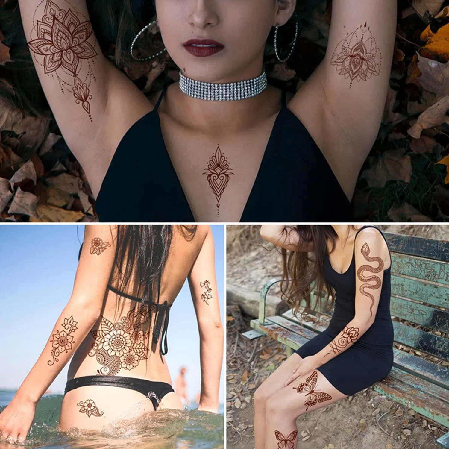 Wasserfest für Hände Mehndi Schablone rote Henna Tattoo Aufkleber