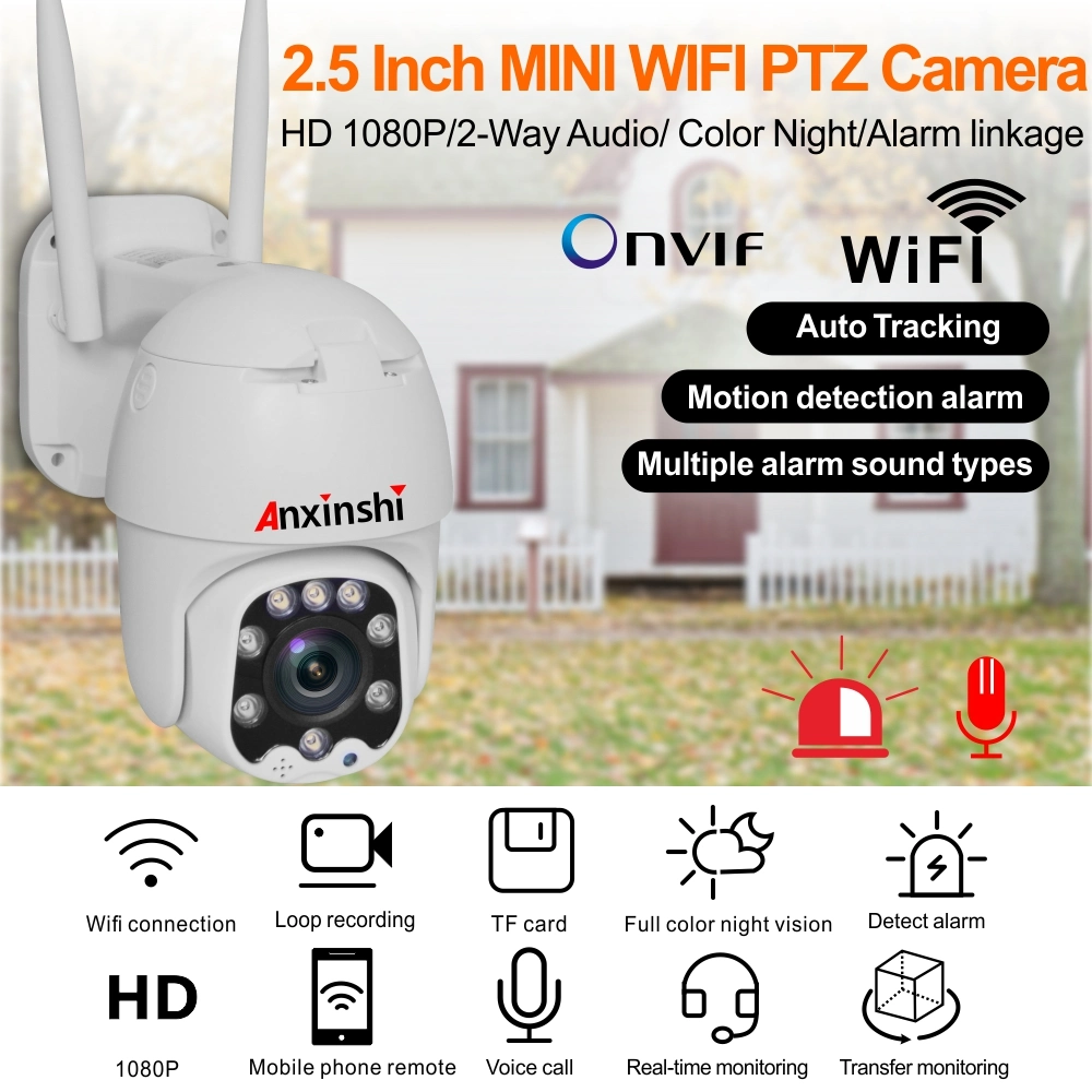 Dos formas de la voz de alarma de detección de movimiento de 2,0 MP EXTERIOR CCTV domo PTZ de Alta Velocidad de la cámara WiFi