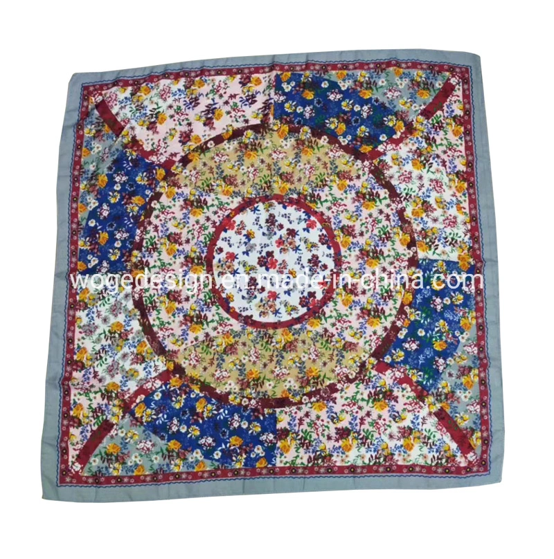 Fashion Factory Unique Muffler 80*80cm Headwrap Hijab Women Print Flowers Cotton Feeling Polyester Square Russian Scarf