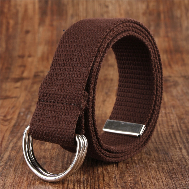 Mens and Womens Unisex 2-in-1 Adjustable Web Canvas Double D Ring Belt with D-Ring