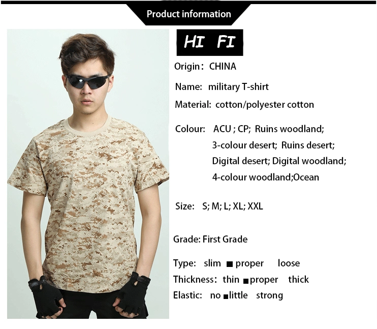 Army Surplus 100% algodão T-shirt manga curta militar para homem Woodland