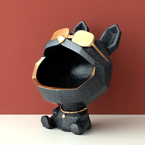 Black Cute Geometry Dog Resin Crafts Statues Model for Home Decor