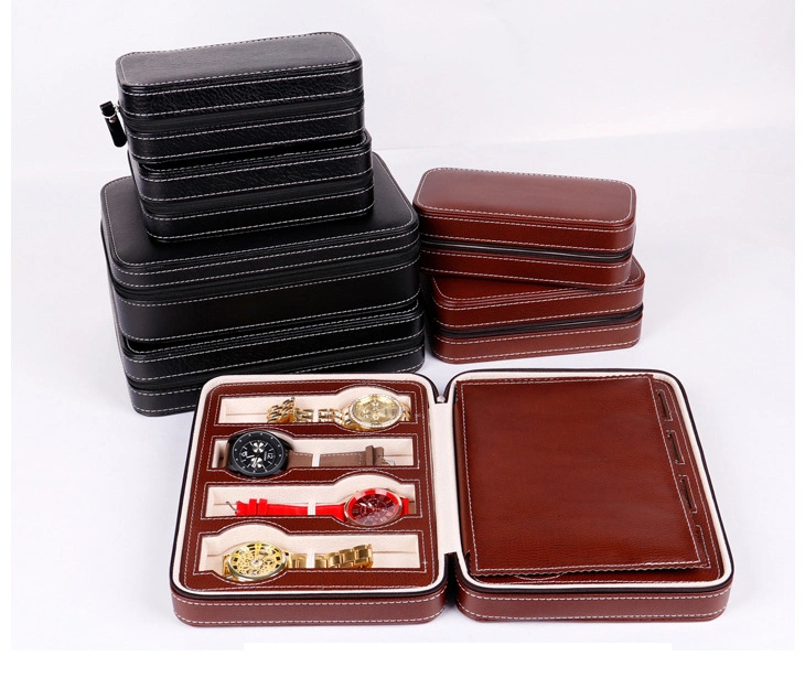 8 Slots PU Leather Zipper Watch Case, Factory Directly Stock Wholesale/Supplier Watch Package Travel Leather Case 8 Slot Gift Watch Box