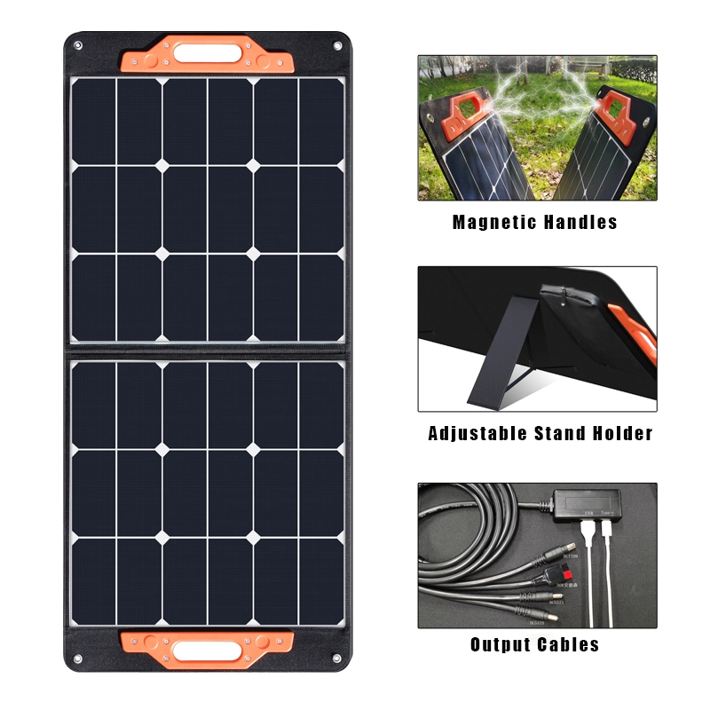 100W Panneau Solaire Portable Pliable avec Pieds de Support Flexibles pour le Camping