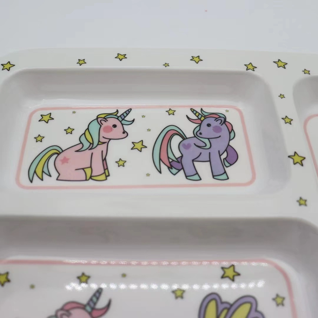 4 Compartments Kids Divided Plate Customized Melamine Dinner Plate for Children