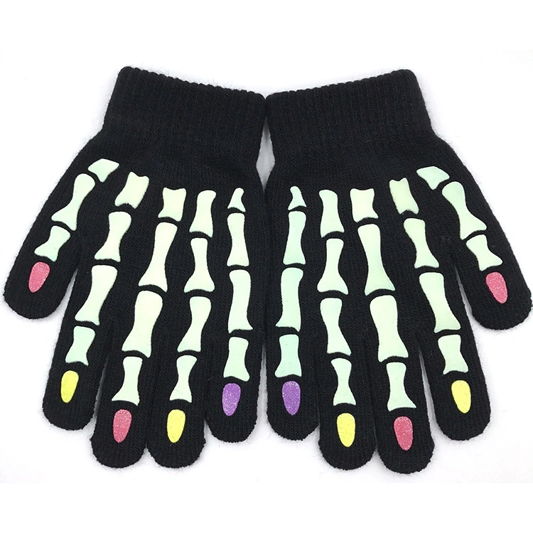 Halloween Adult Offset Printing Knitted Wool Dotted Glue Magic Warm Gloves