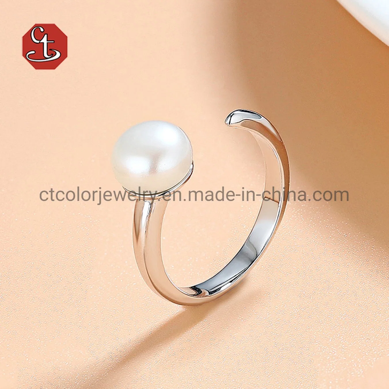 18 كيلو Gold 925 Silver وBrass Vermeil Black Pearl Rings المجوهرات