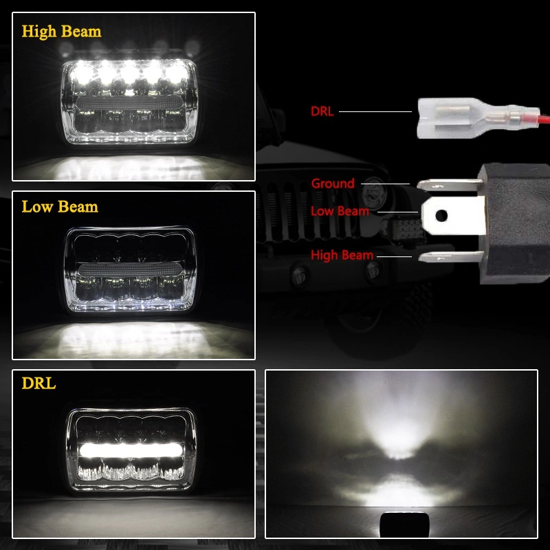 7-дюймовая прямоугольная автоматическая светодиодная фара 12V 24V Car H4 Фара