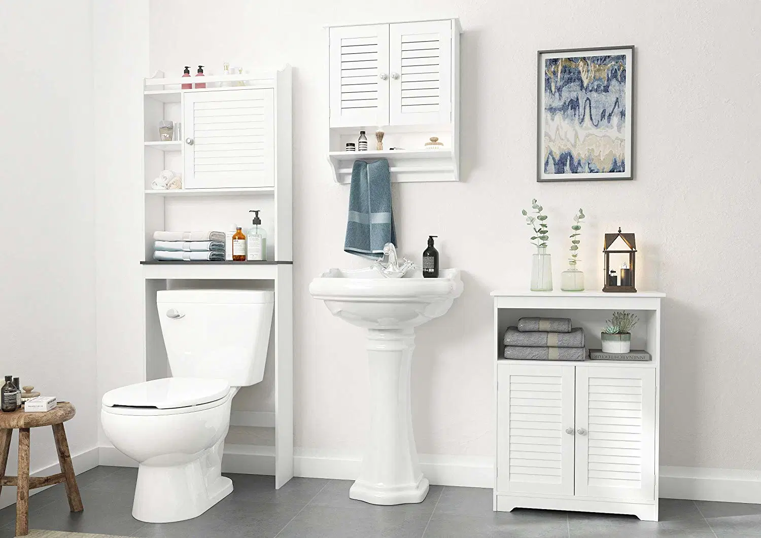 Mobiliario de casa cuarto de baño blanco Two-Door armario de pared Sala de estar con estante ajustable