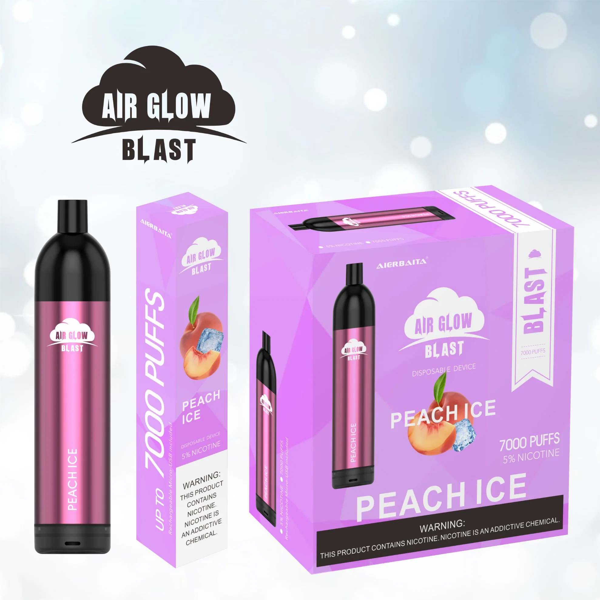 Vape Pen en gros en vrac Air Glow Blast 7000 bouffées 16ml rechargeable.