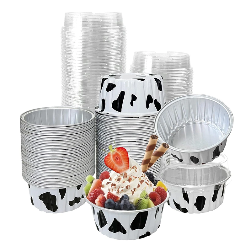 Aluminium Becher mit Deckel Einweg-Ramekin Backbecher Muffin Liner Mini Pie Pfannen Folie Cupcake Behälter für Weihnachtsfeier Hochzeit Party