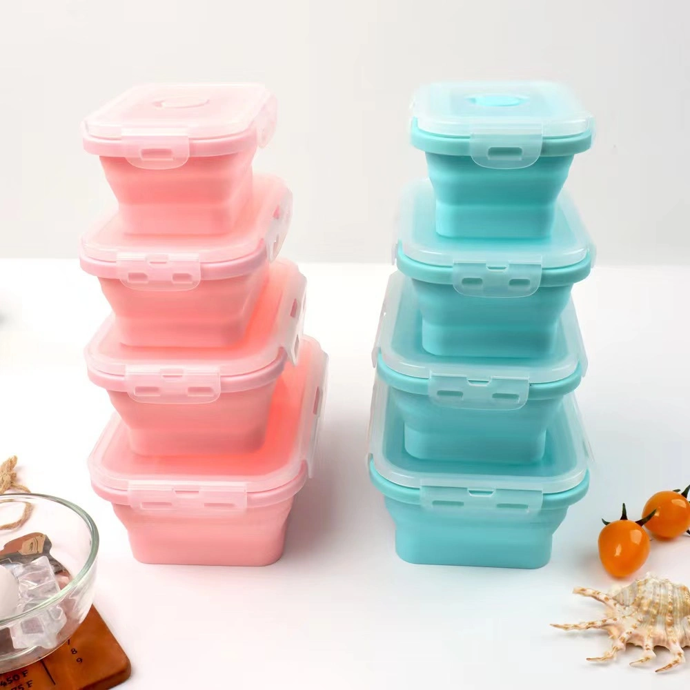 مجموعة صندوق تخزين حاوية طعام قابلة للطي من السيليكون
