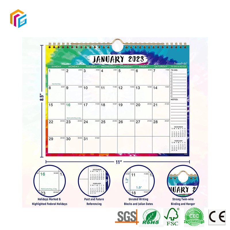 precio de fábrica Diseño personalizado Planificador de 365 días papel de descarga lleno Color espiral Oficina mensual de pared de la impresión de calendario