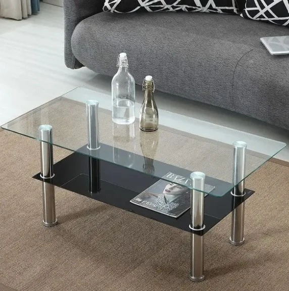 Mesa de centro superior em vidro vidro design topo da estrutura de aço inoxidável temperado mesa de jantar de vidro laminado