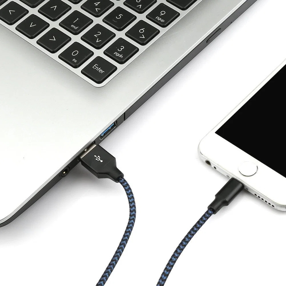 Cable USB duradero de carga rápida de nylon trenzado 2A para iPhone 11