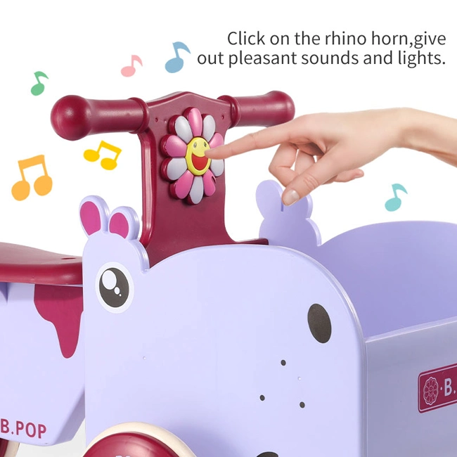 Cartoon Hippo Baby Walker Toys Safe Wheel Toddler Balance Training Cute Ride on Car with Music and Sound Kids Car