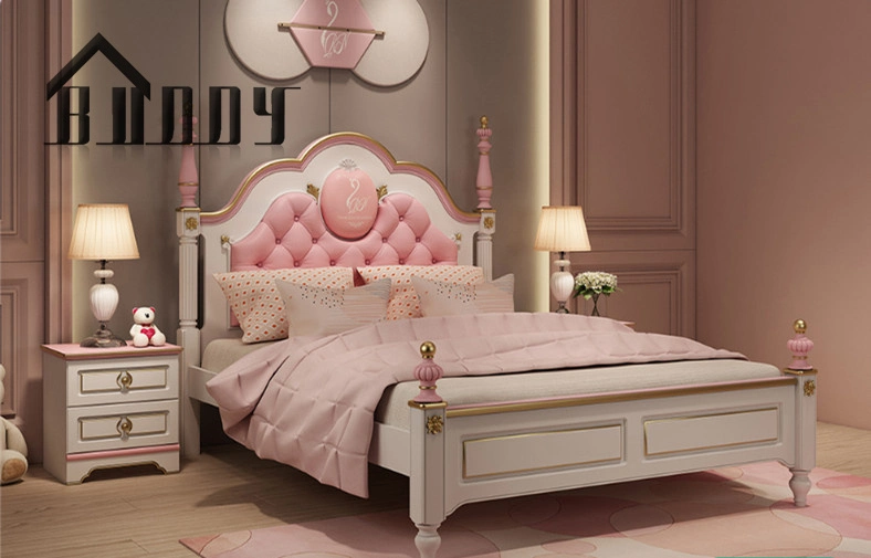 High quality/High cost performance  Kids Bed Sets Modern Pink Wooden Girls Bedroom Sets Kids Furniture Girls Bedroom Sets