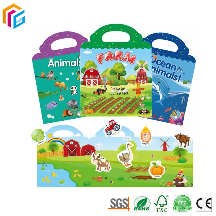 Custom Print Waterproof PVC Children Playing Gift Set réutilisable Vinyl Autocollant facile à décoller