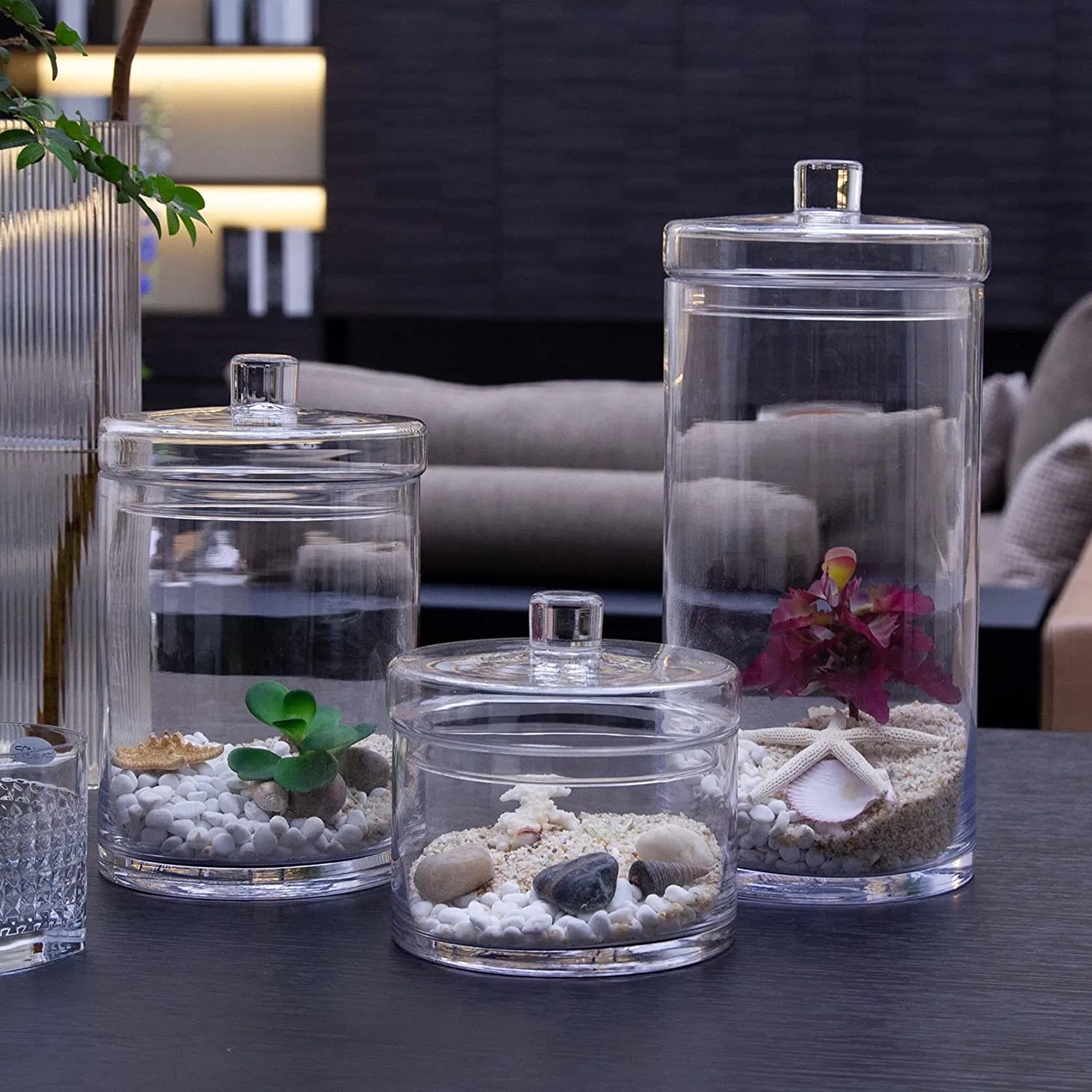 Pot en verre rond avec couvercle, bocal apothicaire décoratif, élégants pots transparents pour buffet de bonbons, boîtes de rangement pour salle de bain, organiseurs de vanité pour bonbons, perles, cookies.