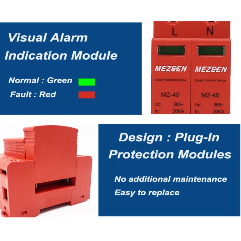 SPD AC 2p 275 V/385V/420V Lightning Arrester Surge Protection Device