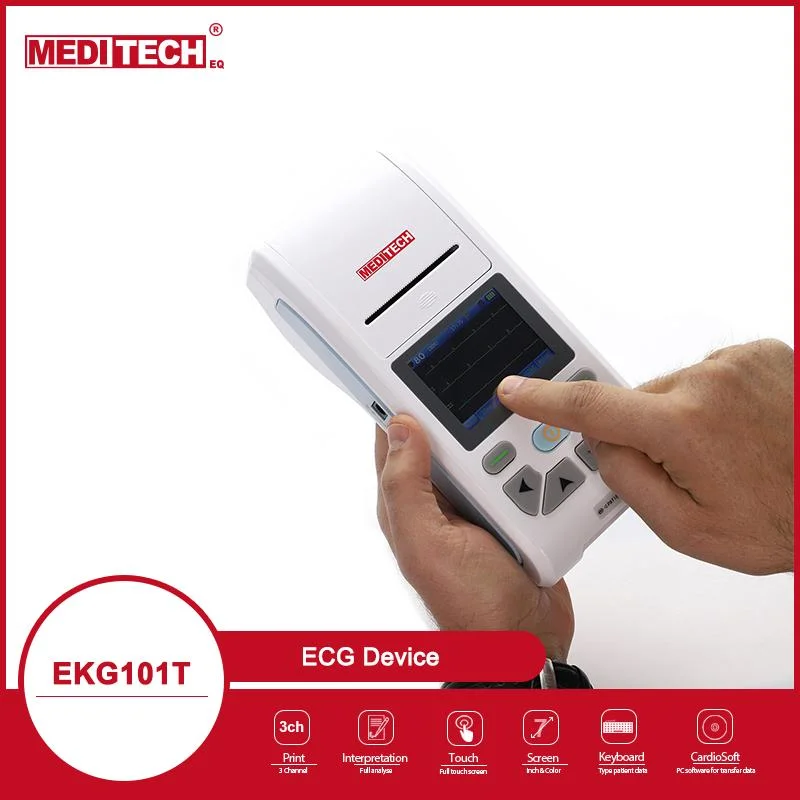 Meditech EKG101t Smart ordinateur de poche ECG avec interprétation à trois canaux, couleur et écran tactile. Grand écran montre12/6/3/1 de plomb (s)