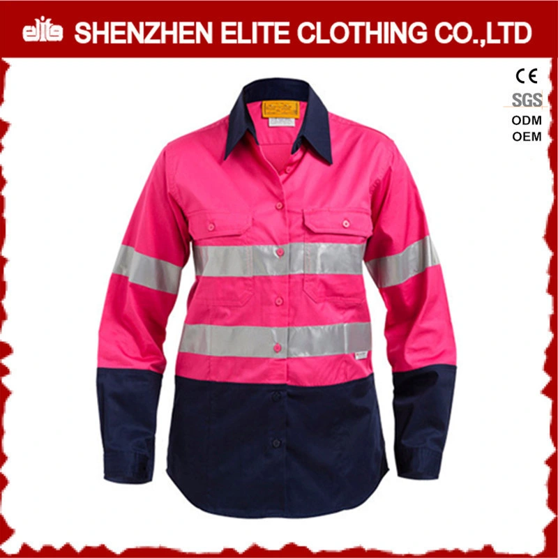 Ladies Pink Navy Hi Vis Cotton Reflective Workwear