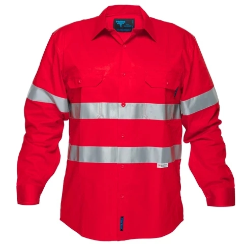 Prime Mover Workwear Hi Vis Lightweight Vented Long Sleeve Mens Shirts