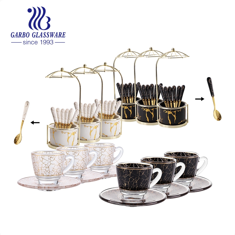 Marble Design Dinnerware Set Spoon& Glass Mug with Saucer for Enjoying Afternoon Tea