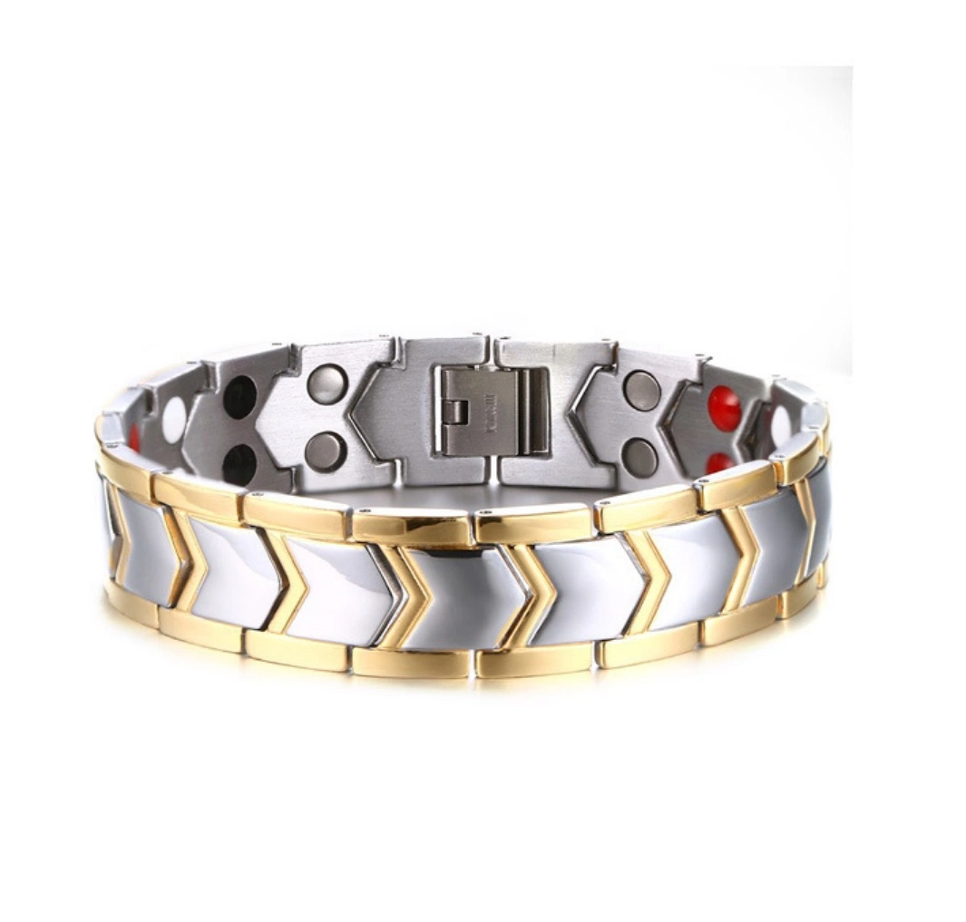 Titanium Steel Gold Double Row Magnet Bracelet Stainless Steel Men&prime; S Bracelet Accessories Send Friends