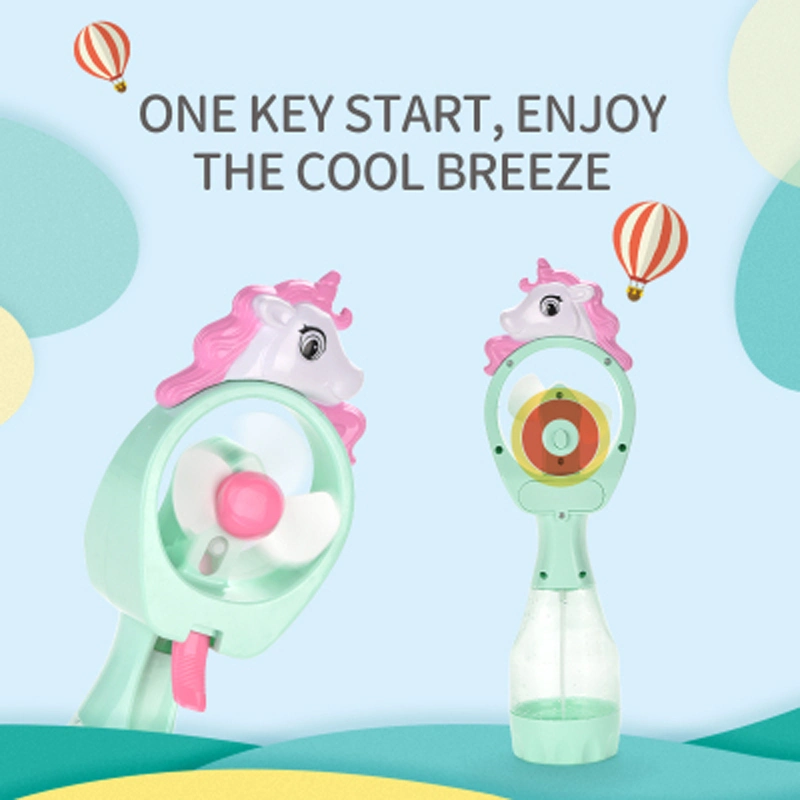 Cute Lovely Shape Children Soft Blades Park Playing Kids Summer Toy Fan Coolly Lager Capacity Fine Watwer Mist Unicorn Water Spray Fan