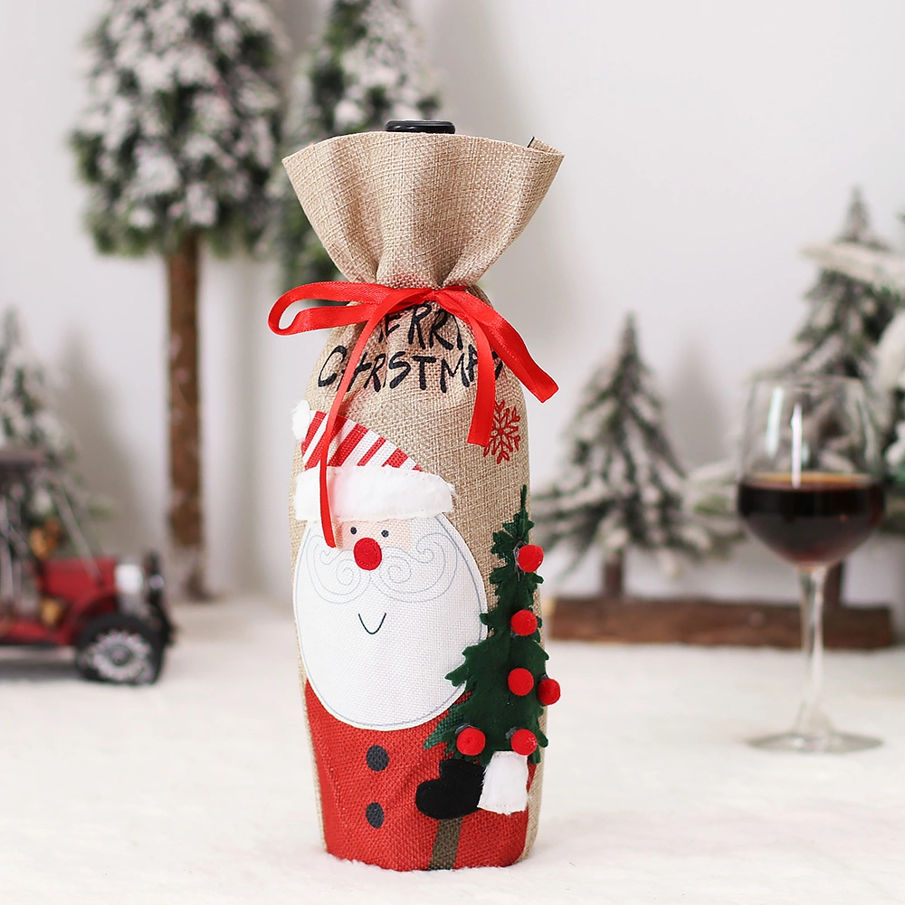 Amazon Venta caliente tapa de la botella de vino decorativo muñeco de nieve/Santa Casa de patrón de la decoración del Partido de la bolsa de botella de vino