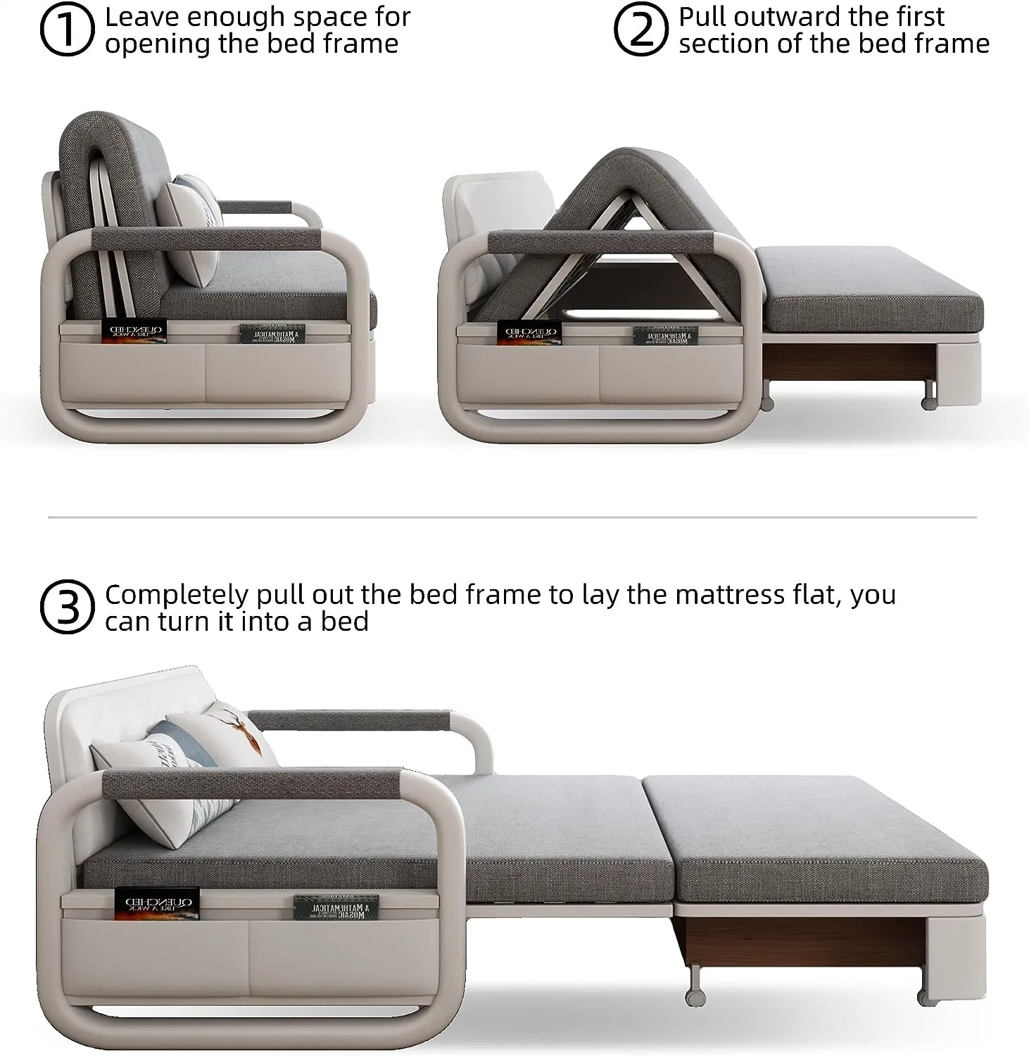 Función de multiplicación Divan Sleeper Living Room Fabric Folding Sofa Bed