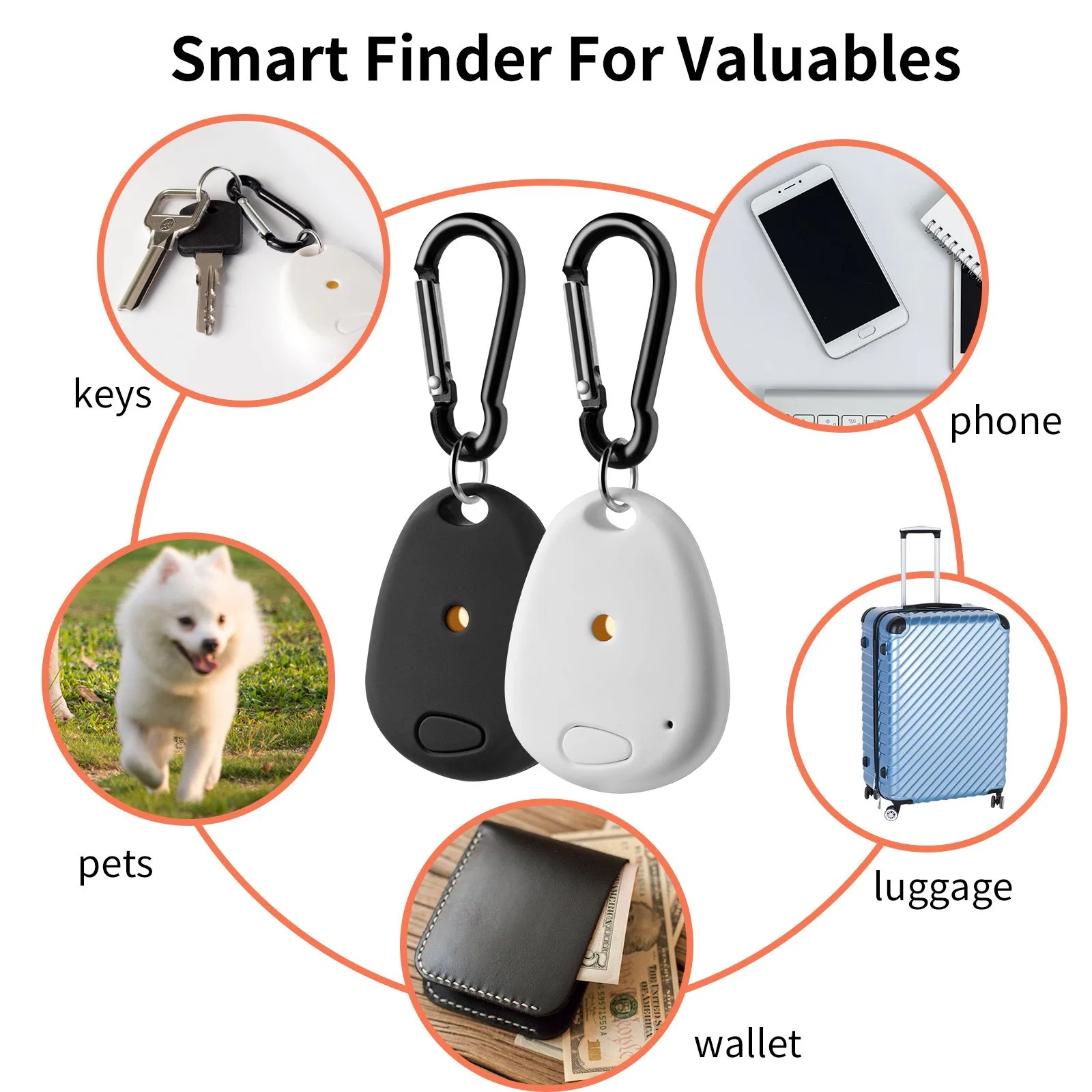 Anti Lost Smart Wireless Bt4.2 Locator Wireless Anti-Theft Mini Alarm Device Keychain Key Finder for Kids Dogs Car Wallet