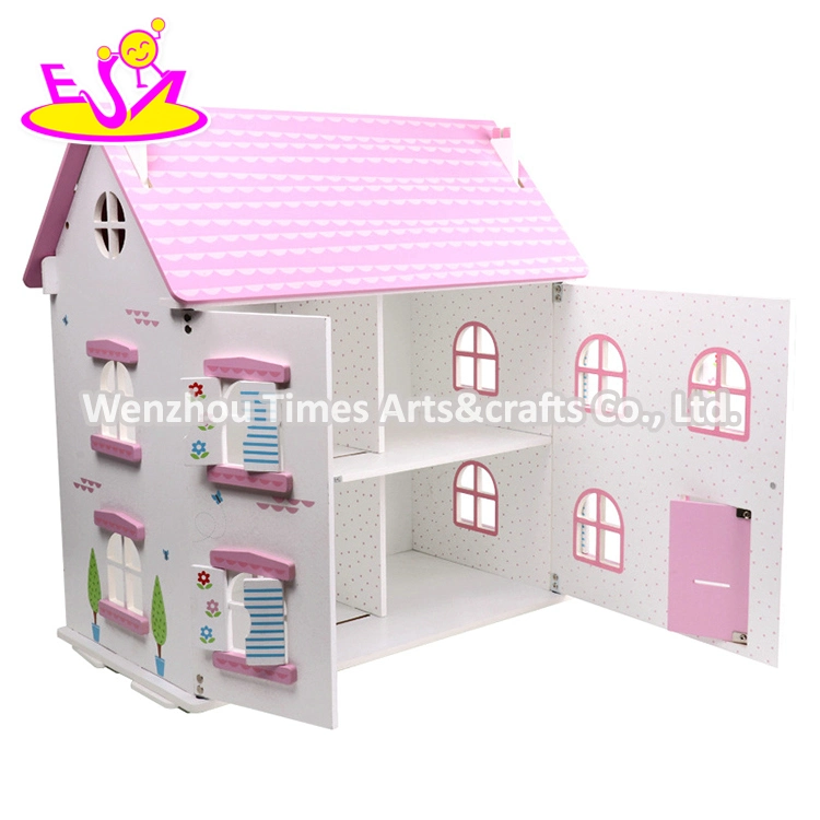 Best Design Pink Wooden Miniature Doll House Set for Girls W06A433