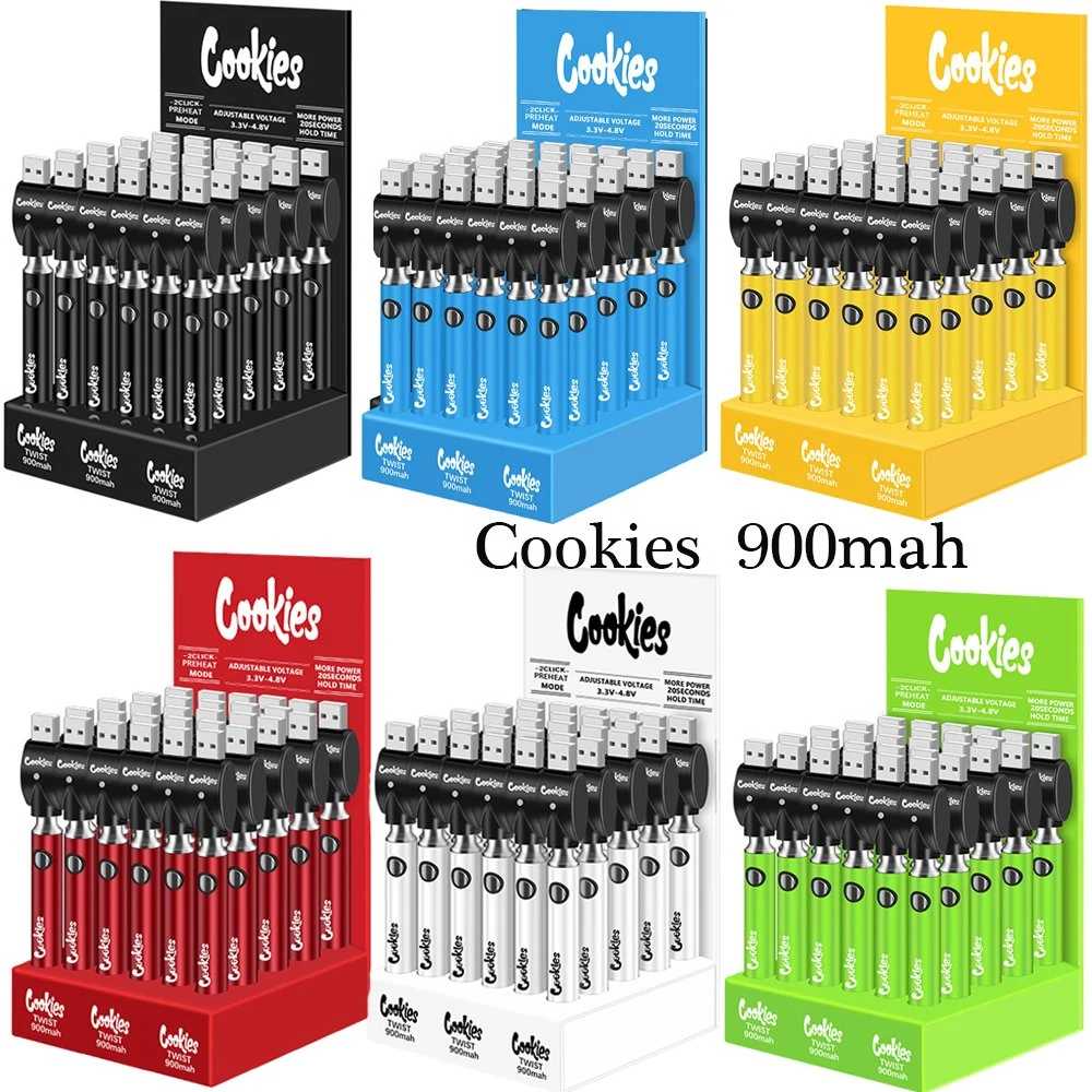 Cookies Vape Battery Preheating 510 Thread Vapes Pen E Cigarettes Batteries 900mAh Rechargeable Adjustable Voltage Vaporizer Pens USB Chargers